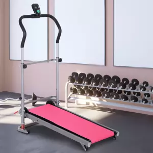 Cinta de Andar Manual Caminadora Plegable Portátil Pantalla LCD 2 Ángulos Reclinables Carga 110kg Altura 112-129cm