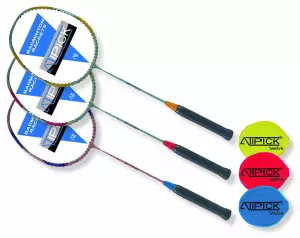Raqueta badminton acero/alum Mod."ATIPICK 012" con funda. surtidas azul. verde. rojo