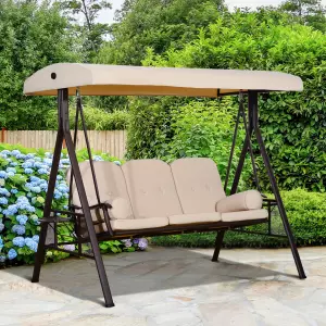 Columpio Balancín Jardín 3 Plazas con Techo Bandeja para Bebida Hamaca para Terraza Patio Balcón Acero - Beige - 120.5x207x174cm