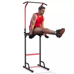 Estación Dip Torre de Dominadas para Hogar Oficina Gimnasio Altura Ajustable con 6 Orificios Tubo de Acero 94x80,5x180-230 cm Negro PREGUNTAR STOCK