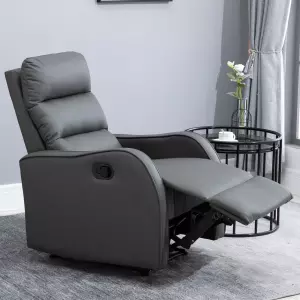 Sillón Relax con Reclinación Manual hasta 160°con Reposapiés Retráctil Esponja de Densidad Tapizado en PU 65x89x100cm