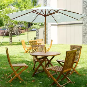 Sombrilla Parasol para Terraza Jardín Piscina Patio Camping de Madera y Tejido de Poliéster Ø300x250 cm Blanco Crema