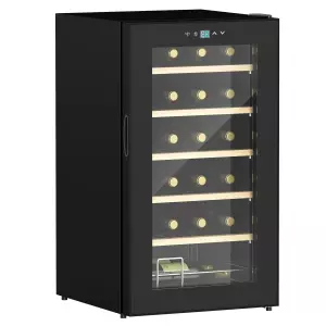 Nevera Vinos 24 Botellas 65L con Luz LED Interior Pantalla Táctil Puerta de Vidrio y 5 Estantes de Metal Negro
