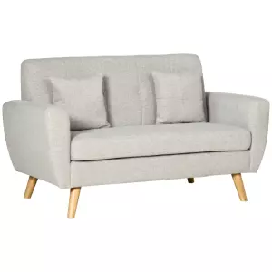 Sofá de 2 Plazas Tapizado en Lino Sintético con 2 Cojines Reposabrazos y Patas de Madera 149x76,5x86 cm Crema