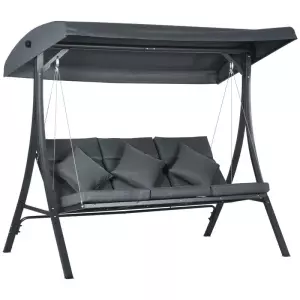 Balancín para Exterior Columpio de Jardín de 3 Plazas con Toldo Ajustable y Cojines Decorativos 202x115x168 cm Gris