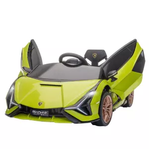 Coche Eléctrico Lamborghini SIAN 12V para Niños de +3 Años con Mando a Distancia Apertura de Puerta Música MP3 USB y Faros 3-8 km/h 108x62x40 cm Verde