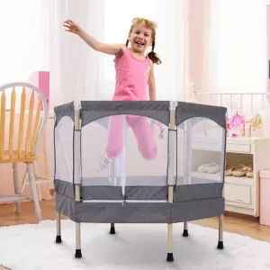 Trampolín Infantil Cama Elástica para Niños de 3-12 Años Jardín Traspatio con Red de Seguridad Carga 50kg 126x109x98cm Gris