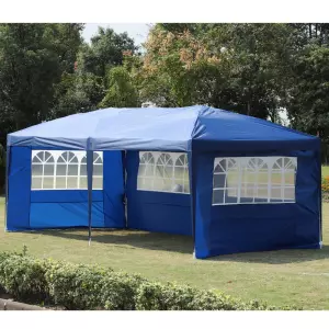 Carpa Pabellon 5,91x2,97x2,55 metros Plegable 4 Paneles Ventanas Poliester Resistente de Agua Azul