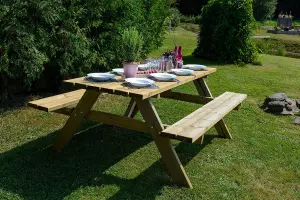 Mesa Picnic Bancos Abatibles 200 Madera Tratada 198 x 154 x 74 cm 42 mm 6-8 Personas
