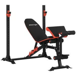 Banco de Musculación Multifuncional con Respaldo Reclinable y Soporte de Barras Altura Ajustable 180x110x126 cm Negr