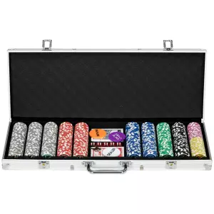 Set de Póker con 500 Fichas 2 Barajas de Cartas Dados Tapete y Botón de Crupier Set de Casino Texas Hold'em con Maletín