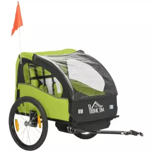 Remolque de Bicicleta para Niños +18 Meses con Cinturón de Seguridad Sistema de Amortiguador 140x88x90 cm Verde varga 40 kg