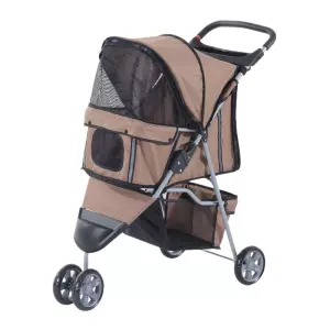 Cochecito Plegable Mascotas 75x45x97cm Perros Gatos Carrito Ruedas giran 360 grados con freno Café