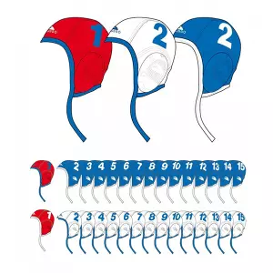 JUEGO GORROS WATERPOLO (30 UNID.)  AZUL/ BLANCO/ ROJO