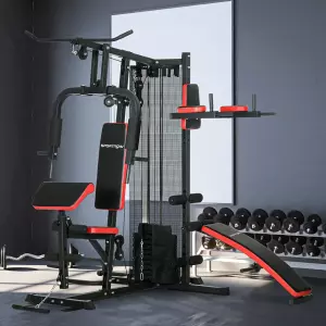 Multiestación de Musculación con Placas de Peso de 45 kg Carga Max. 110 kg para Entrenamiento 225x175x200 cm Negro