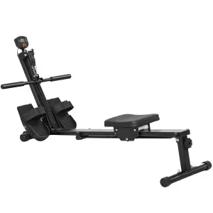 Máquina de remo, máquina para sit-ups, ajustable en 12 niveles, equipo cardiovascular 2 en 1, pantalla LCD, acero, plástico, negro