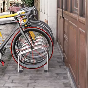 Aparcamiento para 4 Bicicletas Soporte de Acero para Aparcar Bicicletas en el Suelo o Pared 110x33x27 cm Negro/PLATA
