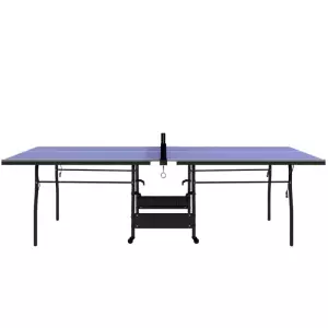 Mesa de Ping-Pong Tamaño Estándar con 4 Ruedas Red 2 Paletas y 3 Pelotas para Interior 274x152,5x76 cm Azul