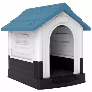 Caseta para Perros Mini para Exterior de Plástico con 3 Ventanas Base Elevada Techo Inclinado 64,5x57x66 cm Azul/NEGRA