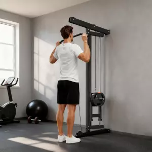 Máquina de remo para entrenamiento, equipo de fitness montado en pared, máquina de poleas para gimnasio en casa, acero, negro