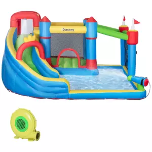 Castillo Inflable Infantil con Tobogán Cama de Salto Piscina Muro de Escalada Inflador 390x300x197 cm Multicolor
