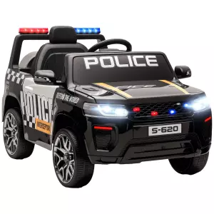 Coche Eléctrico para Niños de Policía con Mando a Distancia Motor Doble Sirena Suspensión en 4 Ruedas y Faros Negro