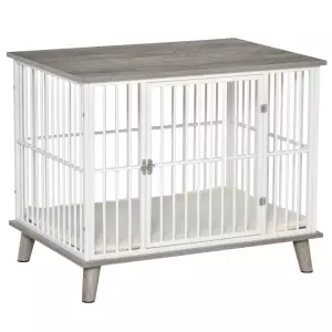 Jaula para Perros con Encimera 86x60x70 cm Mesa con Perrera con Rejilla de Acero y Puerta con Pestillo Blanco
