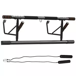 Barra de Dominadas de Pared con Bandas de Resistencia Carga 150 kg para Ejercicio y Entrenamiento Negro y Naranja