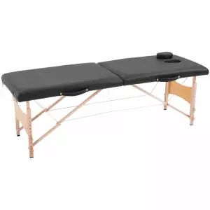 Camilla de Masaje Plegable con Marco de Madera con Altura Regulable y Bolsa de Transporte 186x60x58-81 cm Negro