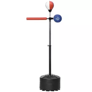Pera de Boxeo de Pie Bola de Velocidad y Barra Giratoria Altura Ajustable y Base Rellenable 80,5x48x163-205cm Negro Rojo