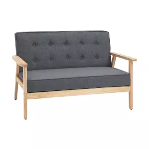 Sofá de 2 Plazas con Respaldo y Cojines Acolchados Patas de Madera Antideslizantes Botones con Mechones Salón Dormitorio Oficina 114x66x69 cm Gris