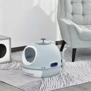 Caja de Arena para Gatos Ligero Arenero Portátil Espacio Amplio con Claraboya Cajón Basurero Pala Asa ABS 47x55x44 cm Azul