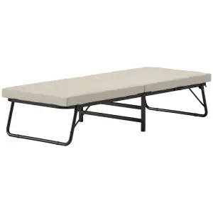 Cama Plegatín Plegable 70x180 cm con Colchón de Espuma Respaldo Ajustable en 5 Posiciones y Ruedas Carga 120 kg Crema