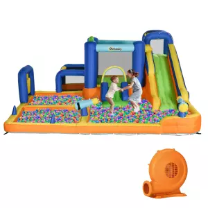 Castillo Hinchable Infantil con Tobogán Piscina Muro de Escalada Inflador y Bolsa de Transporte 430x420x200cm Multicolor