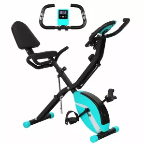 Bicicleta Estática Plegable Silenciosa con Resistencia Magnética Monitor LCD y Bandas para Brazos 43x97x109 cm Verde/NEGRO