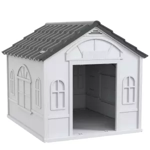 Casa para Perros Medianos 75x88x82 cm con Techo Ondulado Base Elevada y Suelo Desmontable Gris