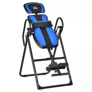 Mesa de inversión plegable Gravity Trainer con dos ruedas móviles Almohadilla trasera ajustable Metal ABS negro+azul 132 x 71 x 145 cm