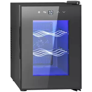 Nevera Vinos 6 Botellas 17L con Luz LED Interior Pantalla Táctil y Temperatura Regulable Negro