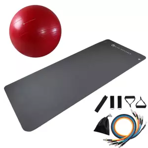 Pack de colchoneta fitness, fitball y tubos de resistencia