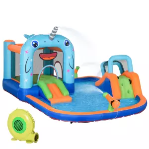 Castillo Inflable para Niños con Tobogán Trampolín Piscina Inflador y Bolsa de Transporte 420x370x230 cm Multicolor