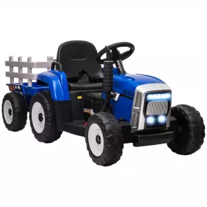 Tractor Eléctrico con Remolque para Niños 3-6 Años con Control Remoto y Cinturón de Seguridad 136,5x50x52,5 cm Azul