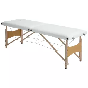 Camilla de Masaje Plegable con Marco de Madera con Altura Regulable y Bolsa de Transporte 186x60x58-81 cm Crema