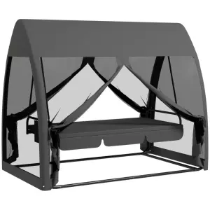 Balancín de Jardín de 3 Plazas Convertible en Cama Columpio con Mosquitera Estructura de Metal 240x140x197 cm Gris