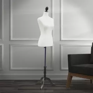 Maniquí Femenino de Costura Busto de Señora para Modistas Exhibición Altura Ajustable a 130-168cm Blanco/negro