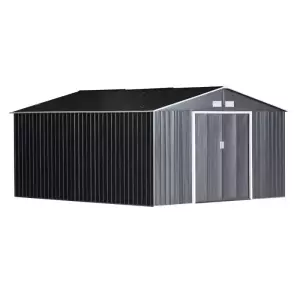 Cobertizo de Jardín 340x386x200 cm 12,27 m² Caseta Exterior de Acero para Almacenamiento de Herramientas con Puertas Correderas y Ventilaciones Gris