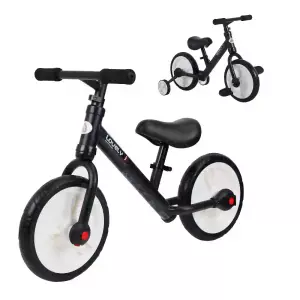 Bicicleta de Equilibrio con Pedales y Ruedas Entrenamiento Extraíbles de Asiento Regulable 33-38cm Niños +24 Meses Carga 25kg Negro