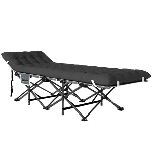 Cama de Camping Plegable con Colchón Extraíble Reposacabezas y Bolsa de Transporte 196x68x37 cm Negro
