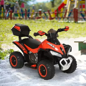 Quad Eléctrico ATV Cuatrimoto con Faros Música MP3 Caja de Almacenaje para Niños de +18 Meses Batería 6V Recargable 78,5x40,5x46 cm Rojo