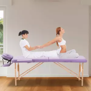 Camilla de Masaje Acolchada de Madera Plegable y Portátil para Tatuaje Fisioterapia Deporte 185x60cm Morado