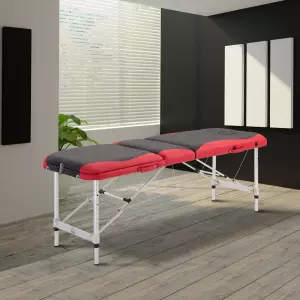 Camilla de Masaje Aluminio Plegable 185 x 60cm Tatuaje Terapia Cama Negro Rojo